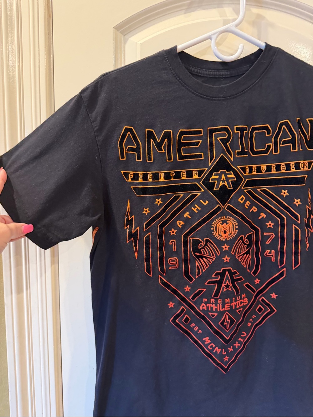 American Fighter Black orange yellow short sleeve tshirt White affliction Medium